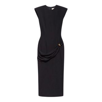 Aniye By Vestido Midi con Detalle de Joya Drapeada y Abertura Trasera - Dresses - Mujer - Negro - L