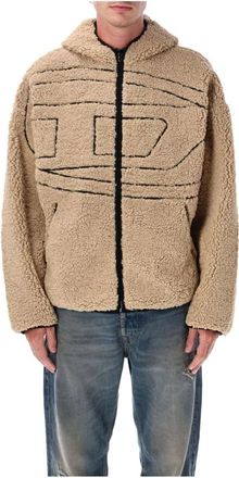 Diesel Sherpa Fleece Jacket met Rits en Grafische Details - Heren - Vesten met rits - Beige - L - Hoodies & sweatvesten