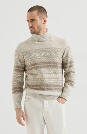 Brunello Cucinelli Alpaca, cashmere and wool nordic jacquard turtleneck sweater in Chestnut at Nordstrom, Size 50 It