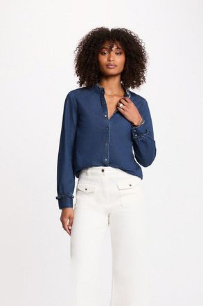 Morgan Denim blouse met Maokraag