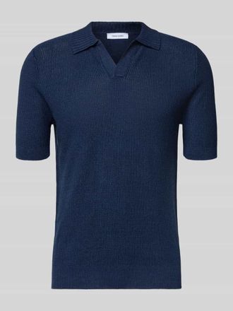 Gran Sasso Slim Fit Poloshirt mit V-Ausschnitt in Marine, Gr&ouml;&szlig;e 50