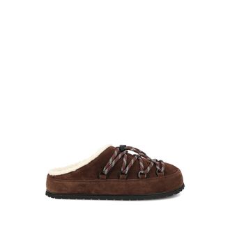 Prada Shearling-lined Lace-up Mules