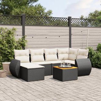 vidaXL Vidaxl - Set De Comedor De Jard&iacute;n 7 Pzas Y Cojines Rat&aacute;n Sint&eacute;tico Negro