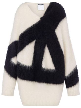 Moschino V-neck virgin wool-mohair blend dress - women - Polyamide/Mohair/Virgin Wool - 38 - Neutrals