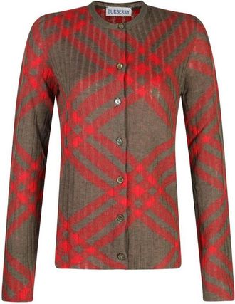 Burberry All-Over Check Pattern Mohair-Blend Cardigan, Size Small