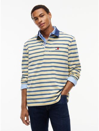 Tommy Hilfiger Mens Tommy Jeans Relaxed Striped Rugby Polo - Day Lily Stripe - XL