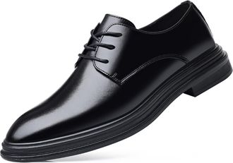 Generic Dress Oxford for Men Lace Up Round Toe Derby Shoes Vegan Leather Block Heel Rubber Sole Slip Resistant Anti-Slip Low Top Wedding(6.5 UK) Black