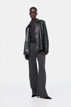 H&M Wide Trousers in Dark Gray Melange/pinstriped at Nordstrom, Size Xx-Large