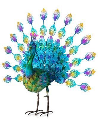 Glitzhome Handmade Metal Peacock Tail Garden Statue
