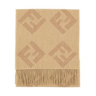 Fendi Fringed FF Motif Scarf - male - Fendi - Winter Scarves - Beige - ONE SIZE - Accessories