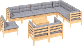 vidaXL Juego De Muebles De Jard&iacute;n 11 Pzas Y Cojines Madera Maciza Pino Vidaxl