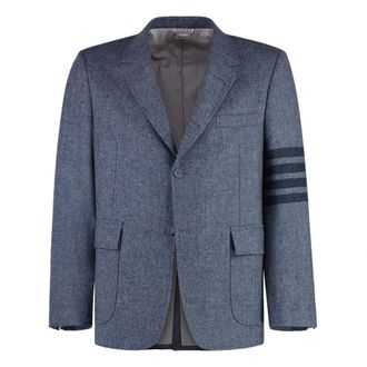 Thom Browne Jassen, Heren, Blauw, M, Wol, Wollen single-breasted blazer