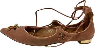 Aquazzura Pink Velvet Embellished Cristy Fauna Flat Pumps Size 40