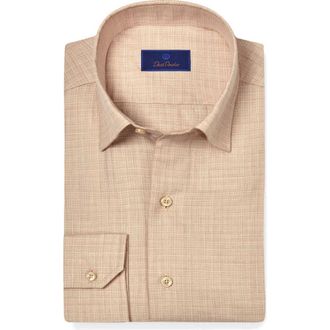 David Donahue Melange Twill Check Sport Shirt in Sand at Nordstrom Rack, Size X-Large