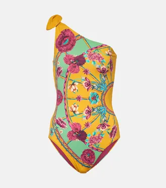 La DoubleJ Goddess floral one-shoulder swimsuit