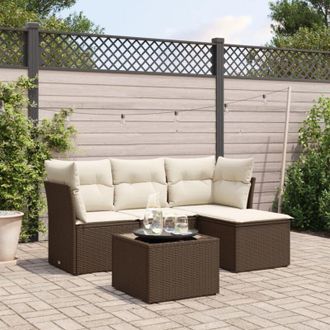 vidaXL Set Comedor De Jard&iacute;n 5 Piezas Y Cojines Rat&aacute;n Sint&eacute;tico Marr&oacute;n Vidaxl