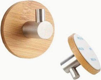 OEM 4 Ganchos Autoadhesivos Para Cocina - Resistentes, De Acero Inoxidable Y Bamb&uacute;, Para Pa&ntilde;os De Cocina