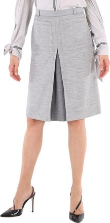Burberry Cloud Grey Technical Wool Jersey Box-pleat Detail A-line Skirt, Brand Size 6 (US Size 4)