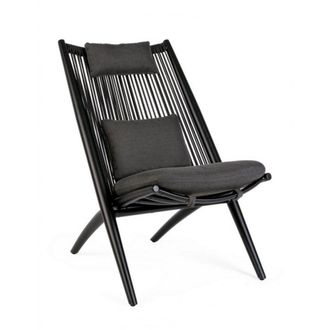 Konte Design Lote de 4 sillones de aluminio negro y tejido de cuerda negro