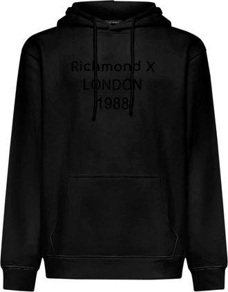John Richmond Hoodie met voorprint Londen 1988 - Heren - Hoodies - Zwart - XL - Katoen - Hoodies & sweatvesten