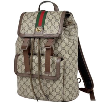 Gucci Sherry Line Brown Coated Canvas Leather Backpack (Pre-Owned)