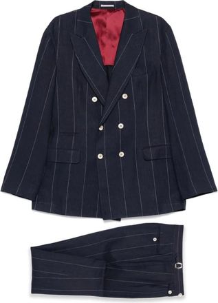 Brunello Cucinelli Navy Blue Pinstriped Double-Breasted Suit