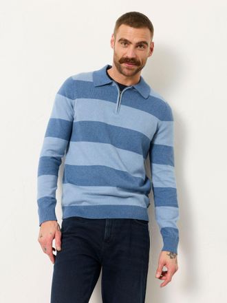 Fat Face FatFace Rye Blue Denim Tonal Stripe Polo Jumper