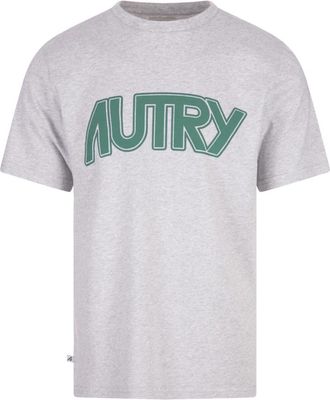 Autry Grijs Melange T-shirt met Groen Logo - Heren - T-shirts - Grijs - S - Katoen - Tops