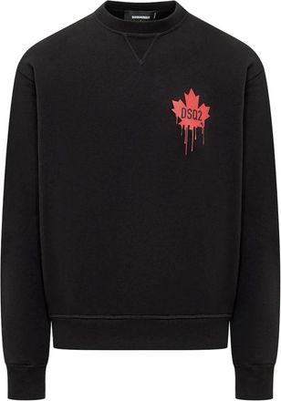 Dsquared2 Mens Dsquared2 Red Maple Leaf Logo Black Sweatshirt - Size: 42