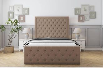 Sloomy Vienna Plush Special Bed Frame. With 50 Upholstered Headboard in Taupe | Size: King