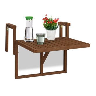Relaxdays Relaxdays Mesa Plegable De Balc&oacute;n, Colgante, Mesita Para Colgar En Barandillas, 60x45cm, Altura Regulable, Marr&oacute;n Oscuro