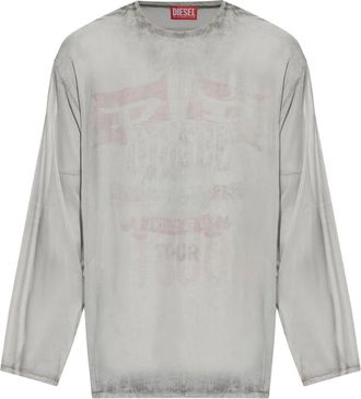 Diesel T-Doublex-Ls T-Shirt - Heren - Tops - Grijs - Maat: S Poliester