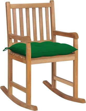 vidaXL Vidaxl - Silla Mecedora De Madera Maciza De Teca Con Coj&iacute;n Verde