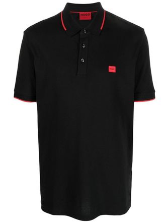 HUGO BOSS logo-patch cotton polo shirt - Black