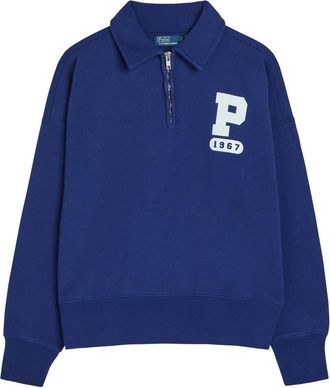 Polo Ralph Lauren Logo-print Cropped Cotton-blend Sweatshirt - Blue - XL (UK16 / XL)