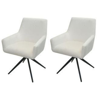 Hhg Hhg - Juego De 2 Sillas De Comedor 081, Silla De Cocina Apoyabrazos Giratorio Posici&oacute;n Autom&aacute;tica Tela Mvg, Crema-beige