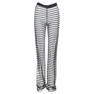 Dries Van Noten black flocked mesh striped sheer straight leg pants FR38 M