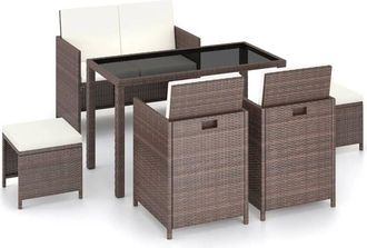 vidaXL Set Comedor De Jard&iacute;n 6 Piezas Y Cojines Rat&aacute;n Sint&eacute;tico Marr&oacute;n Vidaxl