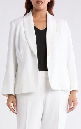 Kasper Pearly Trim Jacket in Lily White at Nordstrom, Size 14W