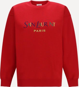 Saint Laurent Felpa girocollo in cotone con ricamo Saint Laurent Paris Woman M