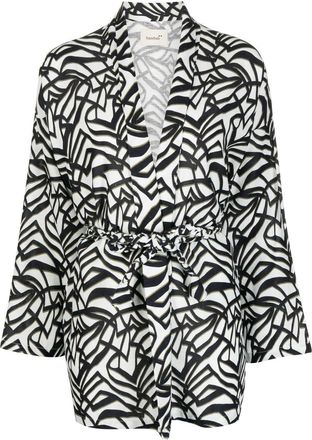Bambah geometric-print wrap blouse - women - Linen/Flax/Cotton - One Size - Black