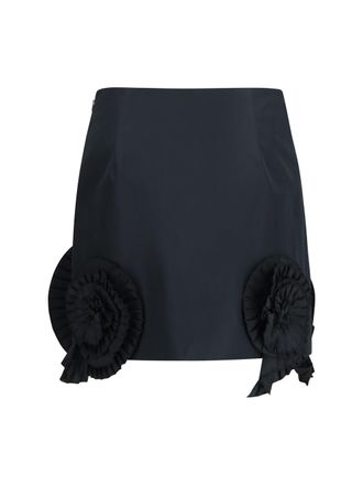Blumarine Crepe with Floral Appliqu&eacute; Skirt - Black