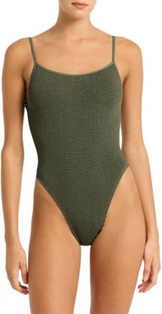 Bond-Eye Low Palace Textured Open Back One-Piece Swimsuit in Khaki Eco at Nordstrom