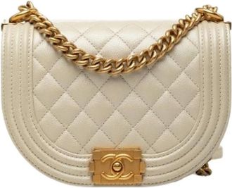Chanel Pre-owned Vintage Flap Crossbody Bag - Dames - Vintage Schoudertas - Beige - ONE Size - Leer - Vintage