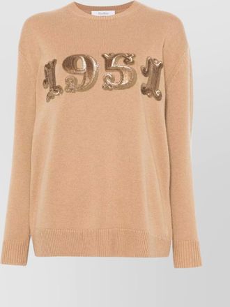Max Mara crew neck wool-cashmere blend sweater with sequin embellishment