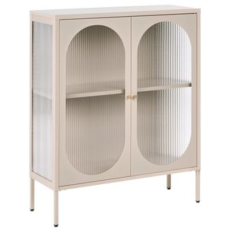 Beliani Aparador Vitrina Industrial Moderno De Acero 2 Puertas Y Elementos De Vidrio Beige Sarre