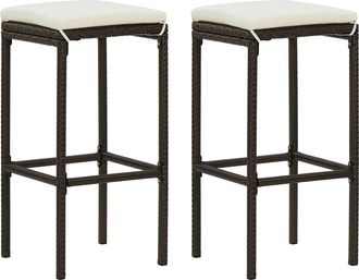 vidaXL Vidaxl - Taburetes De Cocina Con Cojines 2 Uds Rat&aacute;n Sint&eacute;tico Marr&oacute;n