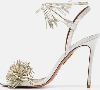Aquazzura White Leather Wild Thing Ankle Tie Sandals