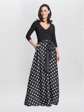 Gina Bacconi Womens Christina Spot Print Satin And Jersey Dress - Black - Size 10 UK