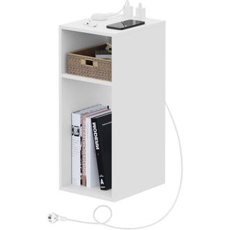 Woltu 1 Mesita De Noche Con Puertos Usb Y Tomas De Corriente, Mesita De Noche Multifuncional Para Sal&oacute;n Y Dormitorio, Con 2 Compartimentos Abiertos - Woltu